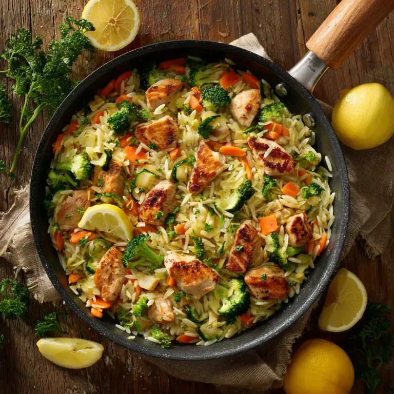 Lemon Chicken & Veggie Orzo Stir Fry