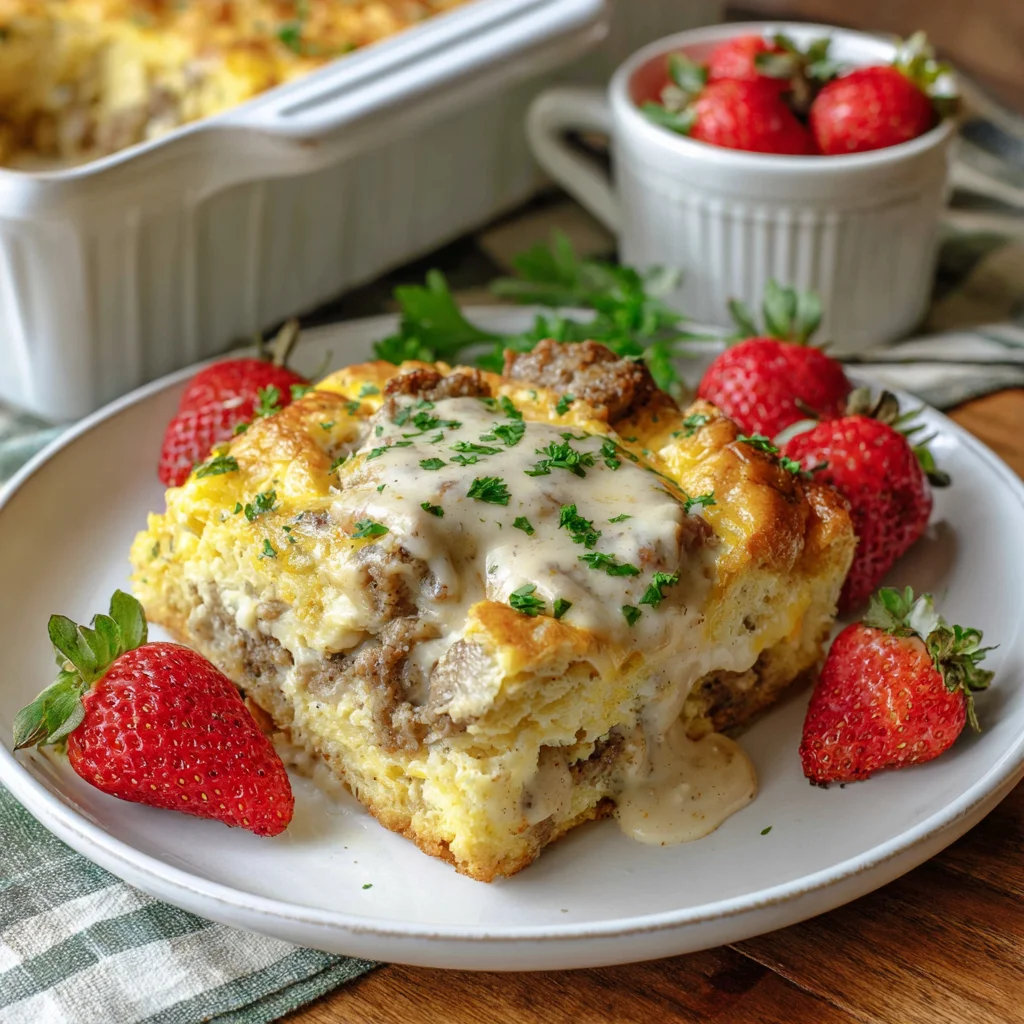 Biscuits and Gravy Breakfast Casserole