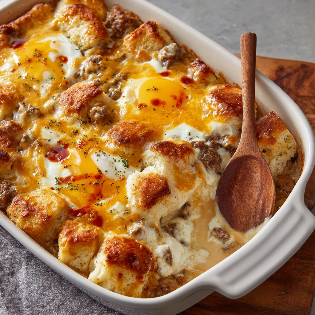 Biscuits and Gravy Breakfast Casserole
