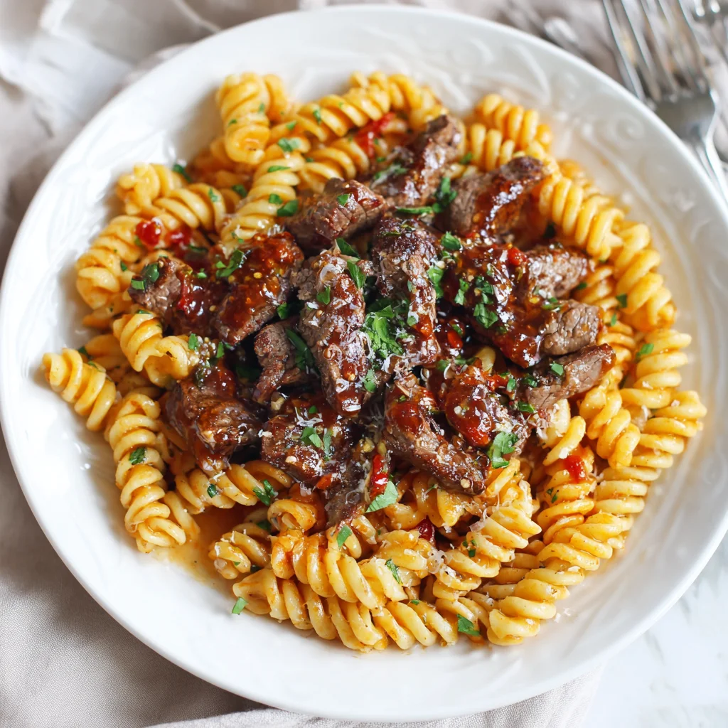Sweet and Spicy Garlic Steak Pasta Recipe