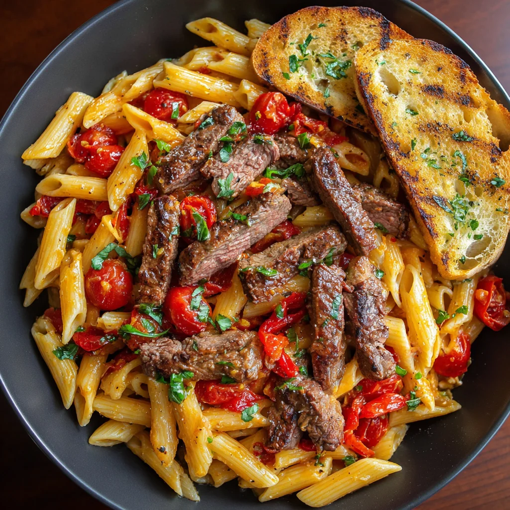 Sweet and Spicy Garlic Steak Pasta Recipe