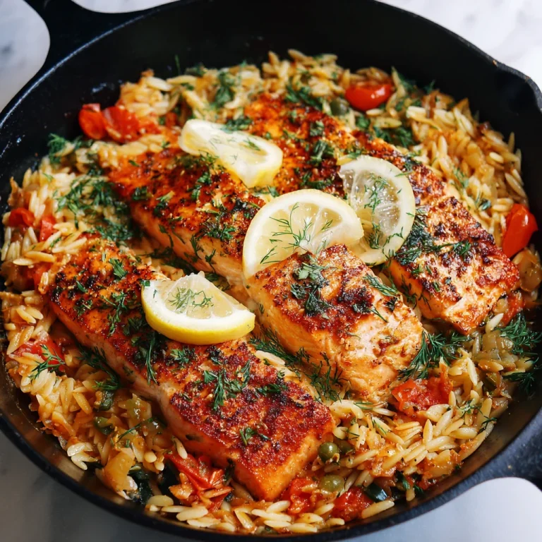 One Skillet Salmon with Lemon Orzo