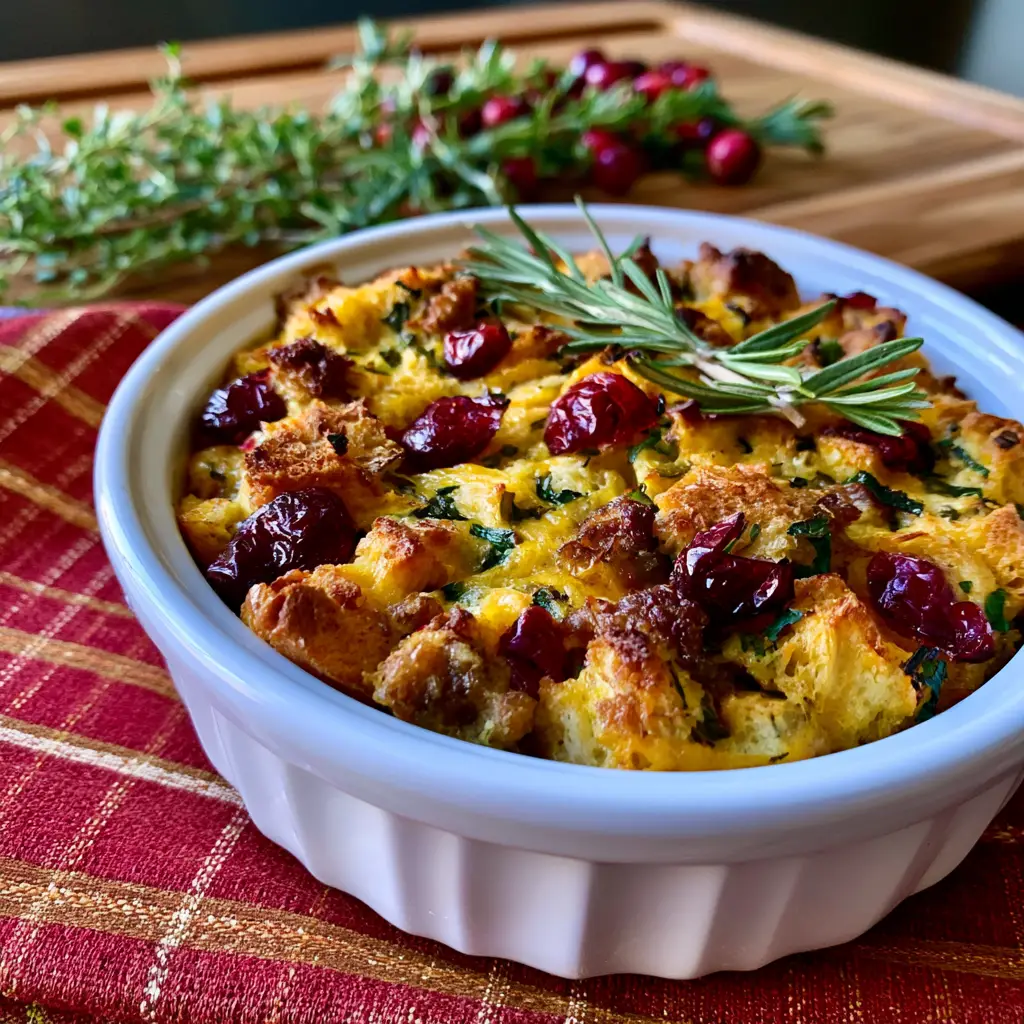 Cranberry Sausage & Stuffing Breakfast Casserole