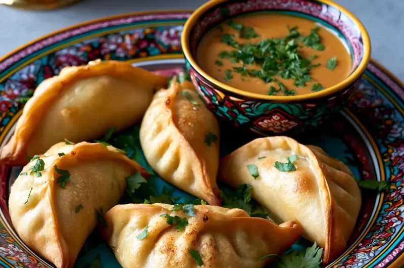 Oven Baked Dumplings with Peanut Sauce