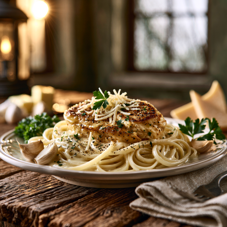 Garlic Butter Chicken with Velvety Parmesan Linguine