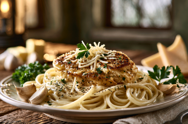 Garlic Butter Chicken with Velvety Parmesan Linguine