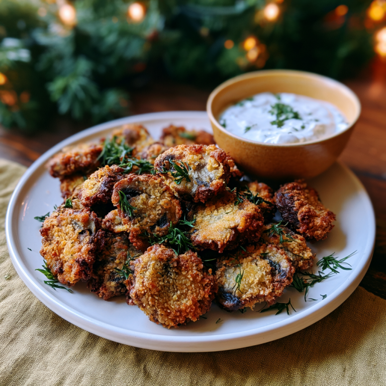 Christmas Fried Sliced Mushrooms with Ranch