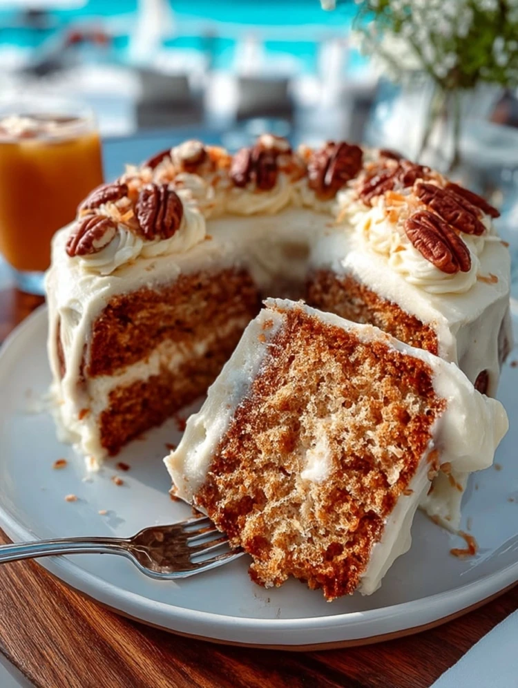 Coconut Hummingbird Easter CakeCoconut Hummingbird Easter Cake is a beautifully moist and flavorful dessert that brings together the tropical sweetness of bananas, crushed pineapple, toasted coconut, and warm spices in every bite. Finished with a rich cream cheese frosting and decorated with shredded coconut and festive Easter candies, this cake is the perfect centerpiece for Easter brunch, spring celebrations, birthdays, and family gatherings.This classic Southern inspired cake is loved for its incredibly soft texture and naturally sweet fruit flavors. The addition of coconut gives it a delicious tropical twist, while crunchy pecans add a satisfying texture. Every slice is rich, creamy, and full of homemade goodness, making it a dessert everyone will remember.Whether you are baking for a holiday table or simply looking for a show stopping spring dessert, Coconut Hummingbird Easter Cake is guaranteed to impress both family and friends.Ingredients List
For the Cake
3 cups all purpose flour
2 cups granulated sugar
1 teaspoon baking soda
1 teaspoon ground cinnamon
1/2 teaspoon salt
3 large eggs
1 cup vegetable oil
2 teaspoons vanilla extract
2 cups mashed ripe bananas
1 cup crushed pineapple, drained
1 cup sweetened shredded coconut
1 cup chopped pecans
For the Cream Cheese Frosting
16 ounces cream cheese, softened
1/2 cup unsalted butter, softened
4 cups powdered sugar
2 teaspoons vanilla extract
For Decoration
1 cup sweetened shredded coconut
Mini chocolate eggs
Easter sprinkles
Toasted coconut flakes, optional
Fresh mint leaves, optional
Serving Prep Time Cooking Time Calories
Servings: 12 slices
Prep Time: 25 minutes
Cooking Time: 40 minutes
Cooling Time: 1 hour
Total Time: 2 hours 5 minutes
Calories: Approximately 610 calories per slice
Why You Will Love This RecipeThis Coconut Hummingbird Easter Cake is wonderfully moist thanks to the bananas and pineapple, while the coconut adds tropical flavor and texture. The cream cheese frosting complements the sweet fruit perfectly without being overly rich.It is an easy cake to prepare using simple ingredients, yet it looks elegant enough for holiday celebrations. The colorful Easter decorations make it a beautiful dessert that will brighten any spring table.Another reason to love this recipe is that it tastes even better the next day, making it an excellent make ahead dessert.Step By Step InstructionsPreheat the oven to 350 degrees Fahrenheit. Grease and flour two 9 inch round cake pans.In a large bowl, whisk together the flour, sugar, baking soda, cinnamon, and salt.In another bowl, whisk together the eggs, vegetable oil, and vanilla extract.Stir the wet ingredients into the dry ingredients until just combined.Fold in the mashed bananas, crushed pineapple, shredded coconut, and chopped pecans.Divide the batter evenly between the prepared cake pans.Bake for 35 to 40 minutes, or until a toothpick inserted into the center comes out clean.Allow the cakes to cool in the pans for 10 minutes before transferring them to a wire rack to cool completely.Prepare the frosting by beating the cream cheese and butter until smooth.Gradually add the powdered sugar and vanilla extract, mixing until light and fluffy.Spread frosting between the cake layers and over the top and sides of the cake.Decorate with shredded coconut, toasted coconut flakes, mini chocolate eggs, Easter sprinkles, and fresh mint if desired.Refrigerate the cake for about 30 minutes before slicing for cleaner pieces.Variations To TryReplace pecans with walnuts for a different crunch. Add chopped maraschino cherries for extra sweetness and color. Mix orange zest into the batter for a fresh citrus flavor. Toast the shredded coconut before decorating for a deeper, nuttier taste. Add a drizzle of white chocolate over the finished cake for an elegant touch.Freezing Or RestoringStore the frosted cake covered in the refrigerator for up to five days.Freeze unfrosted cake layers tightly wrapped for up to three months. Thaw overnight in the refrigerator before frosting and decorating.Individual frosted slices can also be frozen in airtight containers for up to two months.Recipe NotesUse very ripe bananas for the sweetest flavor and moistest texture. Drain the crushed pineapple well to prevent excess moisture. Do not overmix the batter to keep the cake light and tender. Refrigerate the cake before slicing for clean layers. Decorate just before serving if using candy decorations to keep them fresh.FAQsCan I make Coconut Hummingbird Easter Cake ahead of time?Yes. The cake can be baked one day ahead and frosted before serving. In fact, the flavors become even better after resting overnight.Can I use walnuts instead of pecans?Absolutely. Walnuts make an excellent substitute and provide a similar crunchy texture.Do I have to use coconut?No. You can omit the coconut if preferred, although it adds wonderful flavor and texture to the cake.How should I store leftover cake?Cover the cake tightly and refrigerate it for up to five days.Can I freeze this cake?Yes. Freeze the unfrosted cake layers or individual frosted slices for easy make ahead desserts.ConclusionCoconut Hummingbird Easter Cake is a moist, fruity, and beautifully decorated dessert that combines bananas, pineapple, coconut, and cream cheese frosting into one unforgettable cake. Perfect for Easter, spring celebrations, birthdays, and family gatherings, this homemade cake is as delicious as it is beautiful. One slice is enough to make it a holiday tradition that everyone will look forward to year after year.SEO Meta Description:Bake the best Coconut Hummingbird Easter Cake with bananas, pineapple, coconut, pecans, and cream cheese frosting. This moist homemade Easter cake is perfect for spring celebrations, holiday desserts, brunches, birthdays, and family gatherings.