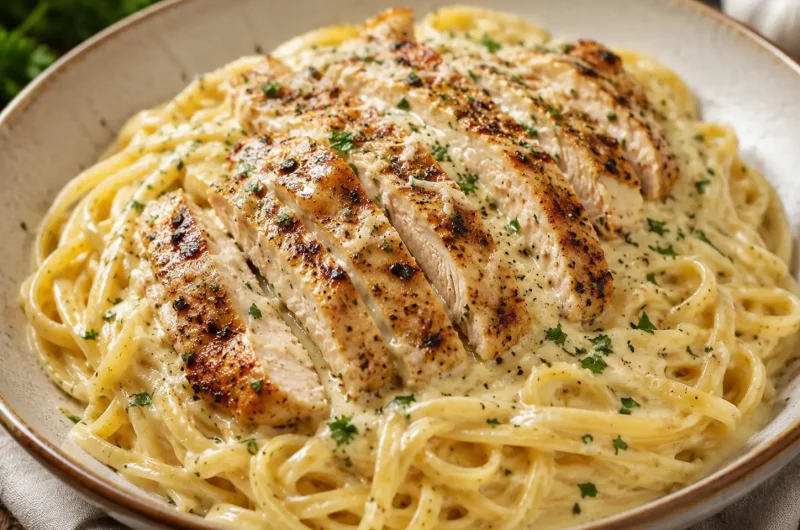 Creamy Garlic Parmesan Chicken with Cheesy Linguine