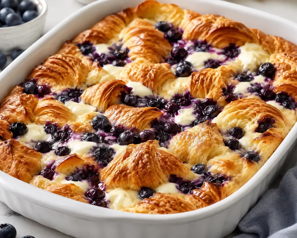 Blueberry Cream Cheese Croissant Casserole
