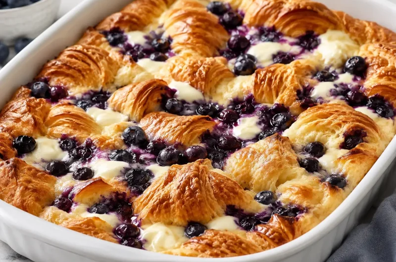 Blueberry Cream Cheese Croissant Casserole