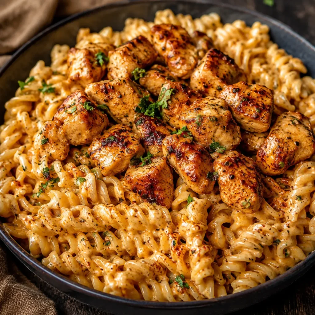 Garlic Butter Chicken Bites with Spicy Cajun Alfredo Twisted Pasta