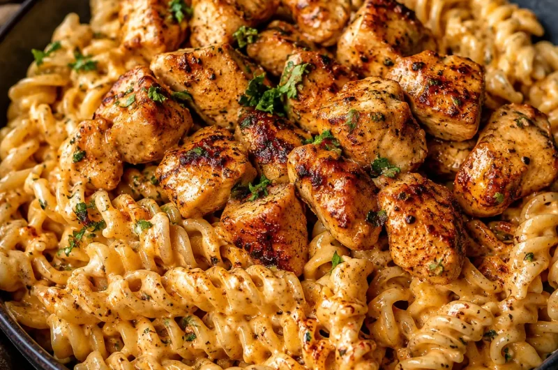 Garlic Butter Chicken Bites with Spicy Cajun Alfredo Twisted Pasta